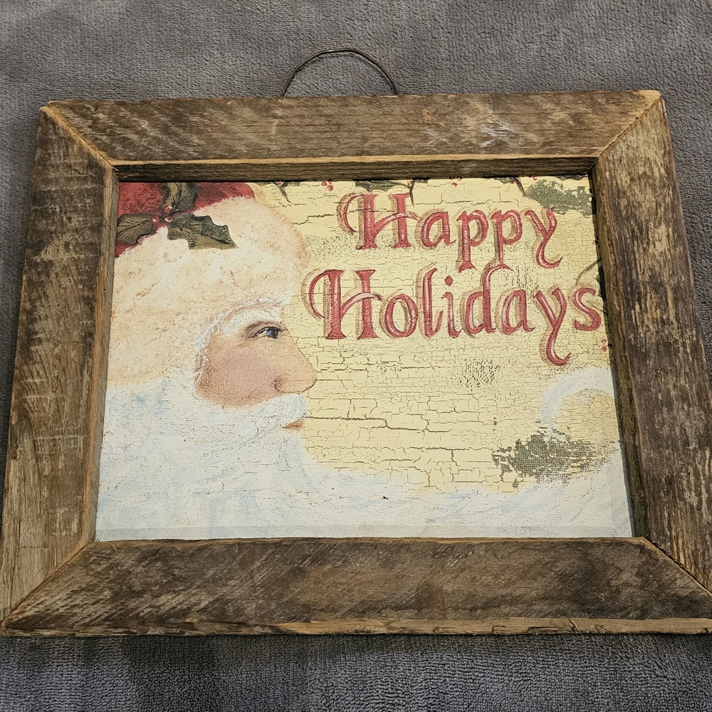 Rustic Santa Holiday Wall Art with Rustic Frame